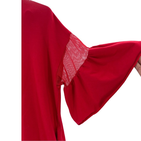 Umgee red t-shirt dress short bell sleeve mesh detail mini dress casual - Picture 5 of 6